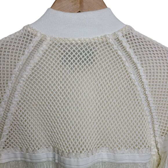 Emma Cook Isabella Cotton Bomber White/Ivory Womens SZ 8 Fringe/Mesh Zip Up NEW - Picture 6 of 11